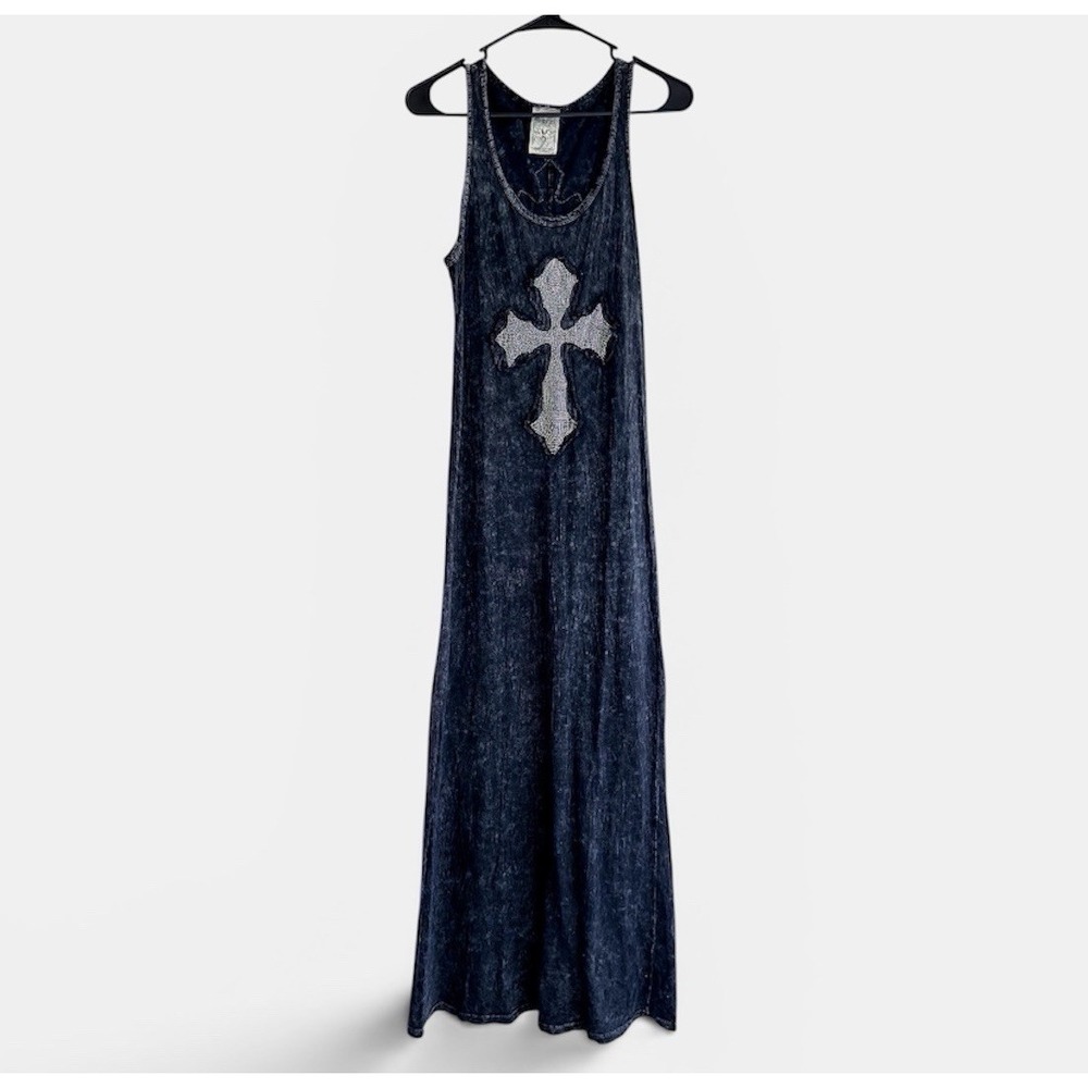 Emo Cyber Goth Maxi Dress Small?? Punk Rock Y2K Grunge E-Girls Bedazzled Vocal